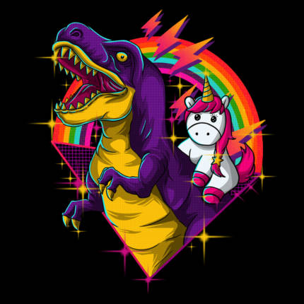 unicorn riding dinosaur
