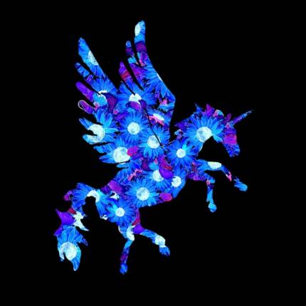 Blue Flowers Pegasus Unicorn
