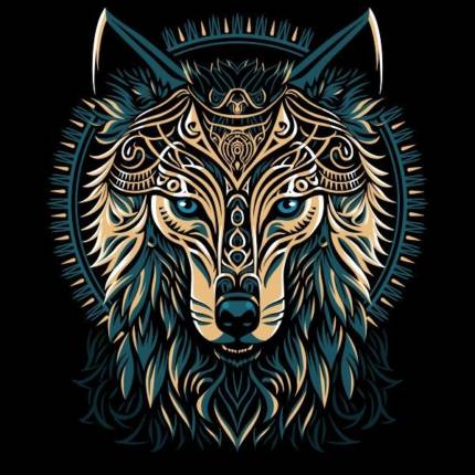 Tribal golden shield wolf
