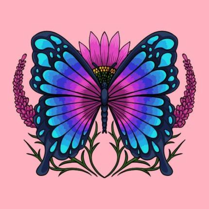 Aesthetic Digital Lavender Flower Butterfly