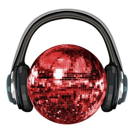Retro Red Disco Ball with Headphones